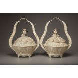 A pair of Cantonese ivory baskets and covers