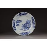 A blue and white plate