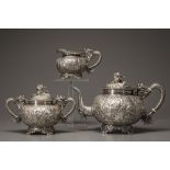 A three-piece export silver tea set