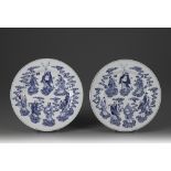 A pair of blue and white 'Eight Immortals' dishes