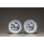 A pair of blue and white dishes