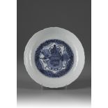 A blue and white dish