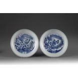 A pair of blue and white dishes