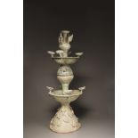 A green-glazed pottery two-tiered oil lamp