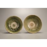 Two celadon-glazed foliate-rimmed bowls