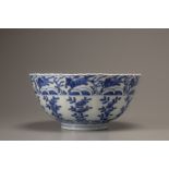 A blue and white lobed bowl