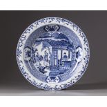 A large Chinese blue and white 'Romance of the Western Chamber' deep dish