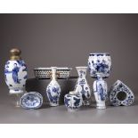 A group of nine Chinese blue and white vases