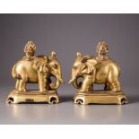 A pair Chinese gilt bronze elephants