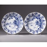 A pair of Chinese blue and white 'Joosje te paard' dishes