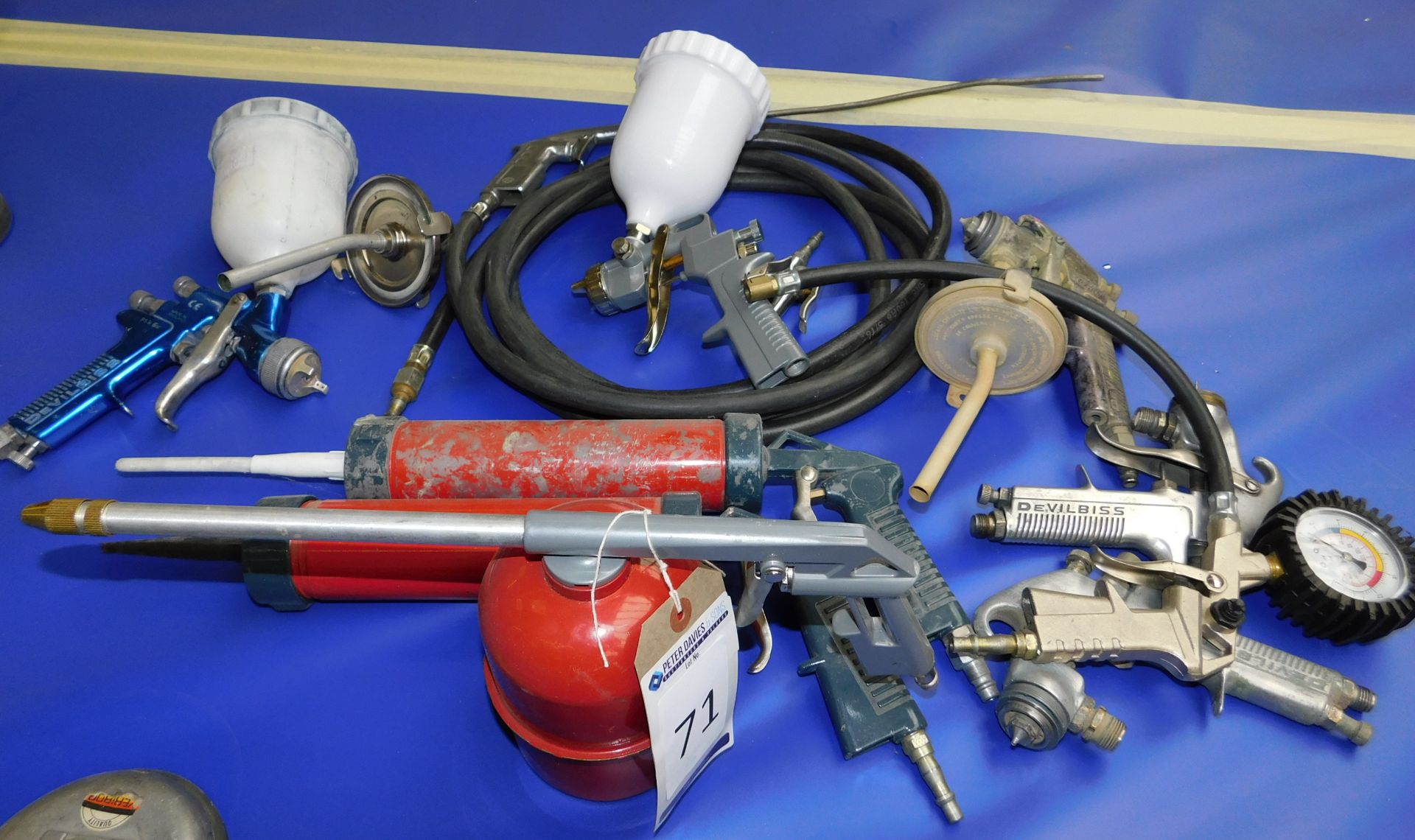 7 Assorted Pneumatic Hand Tools & Assorted Spray Guns & Spares