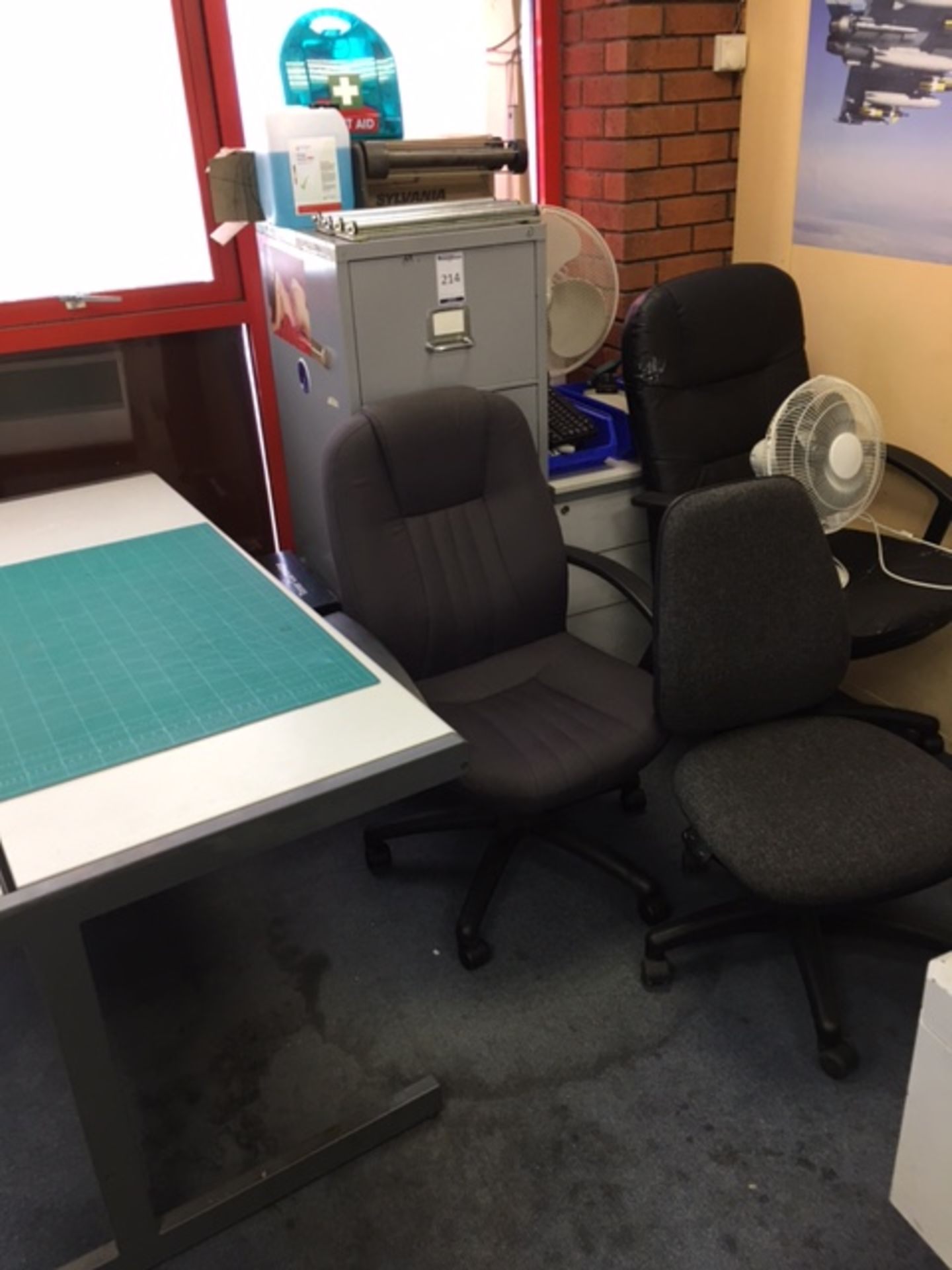 4-Drawer Filing Cabinet, Laminated Workstation, 3 Chairs, Pedestal & Quantity of Office Sundries