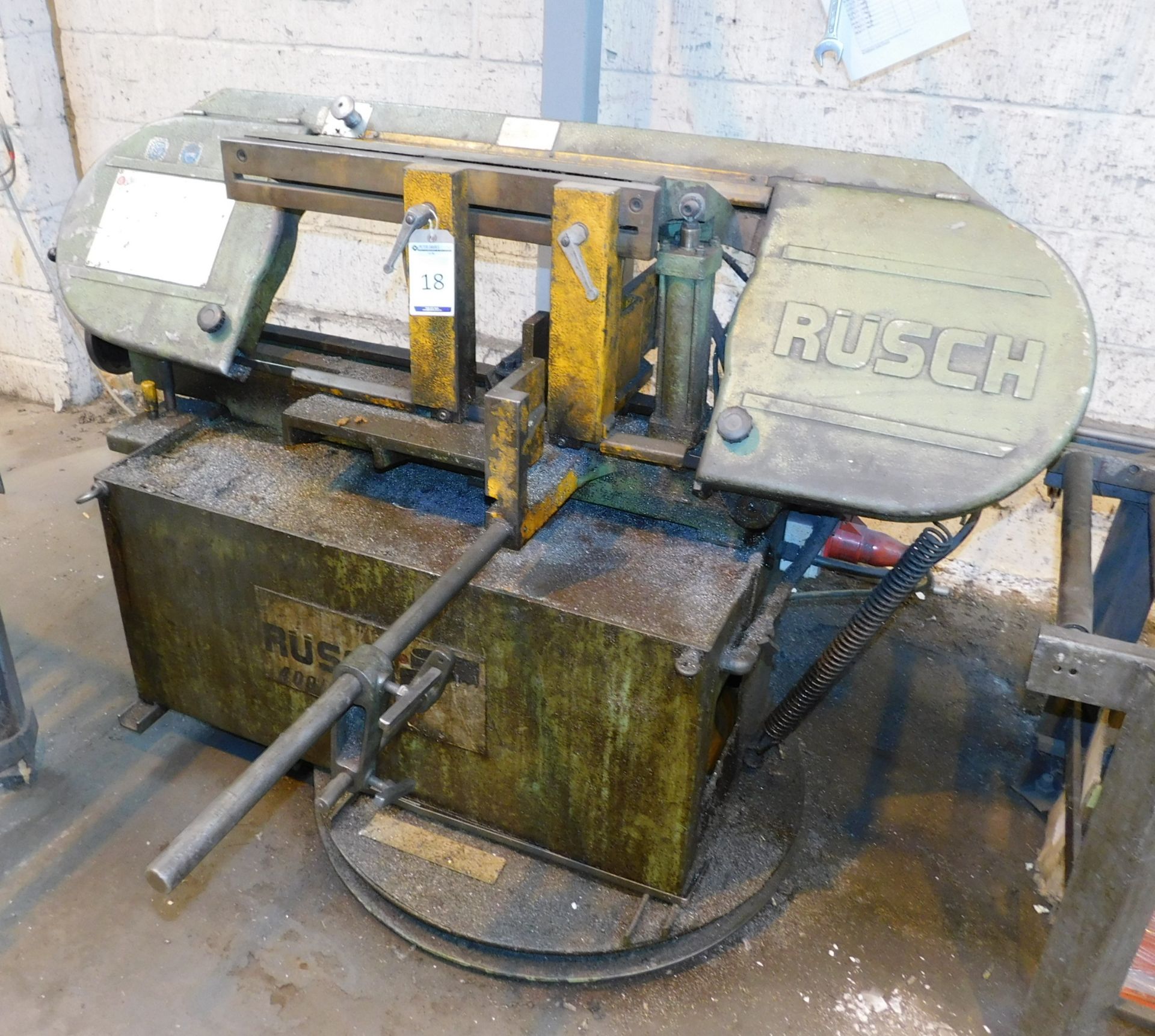 Rusch 400/270g Horizontal Metal Cutting Bandsaw, s/n G920715 with Turntable & Feed/Delivery Roller