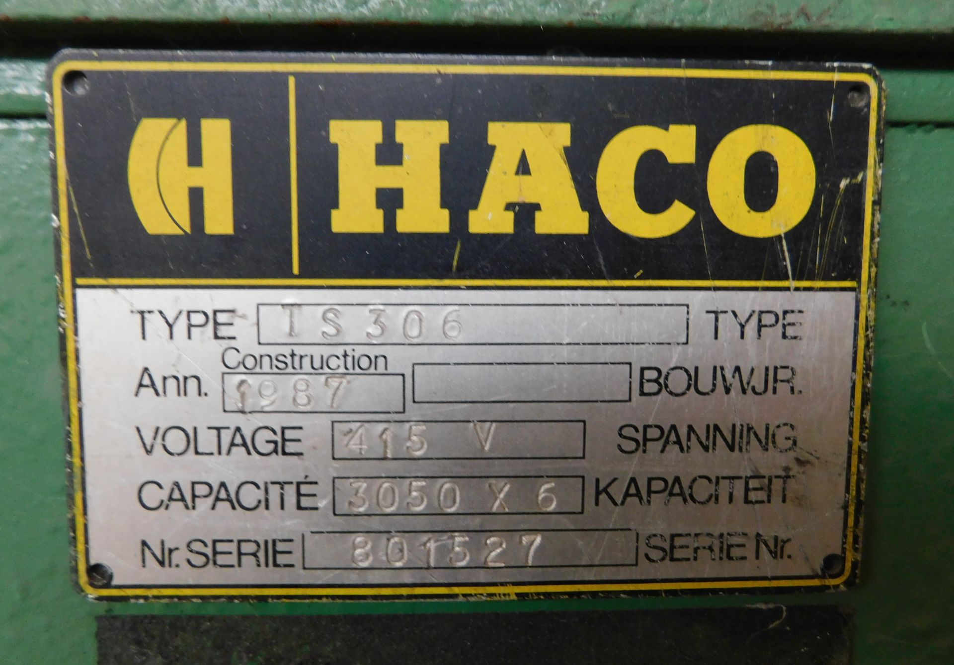 Haco TS306 Hydraulic Guillotine, Capacity 3050mm X 6mm, s/n 801527 - Image 3 of 4