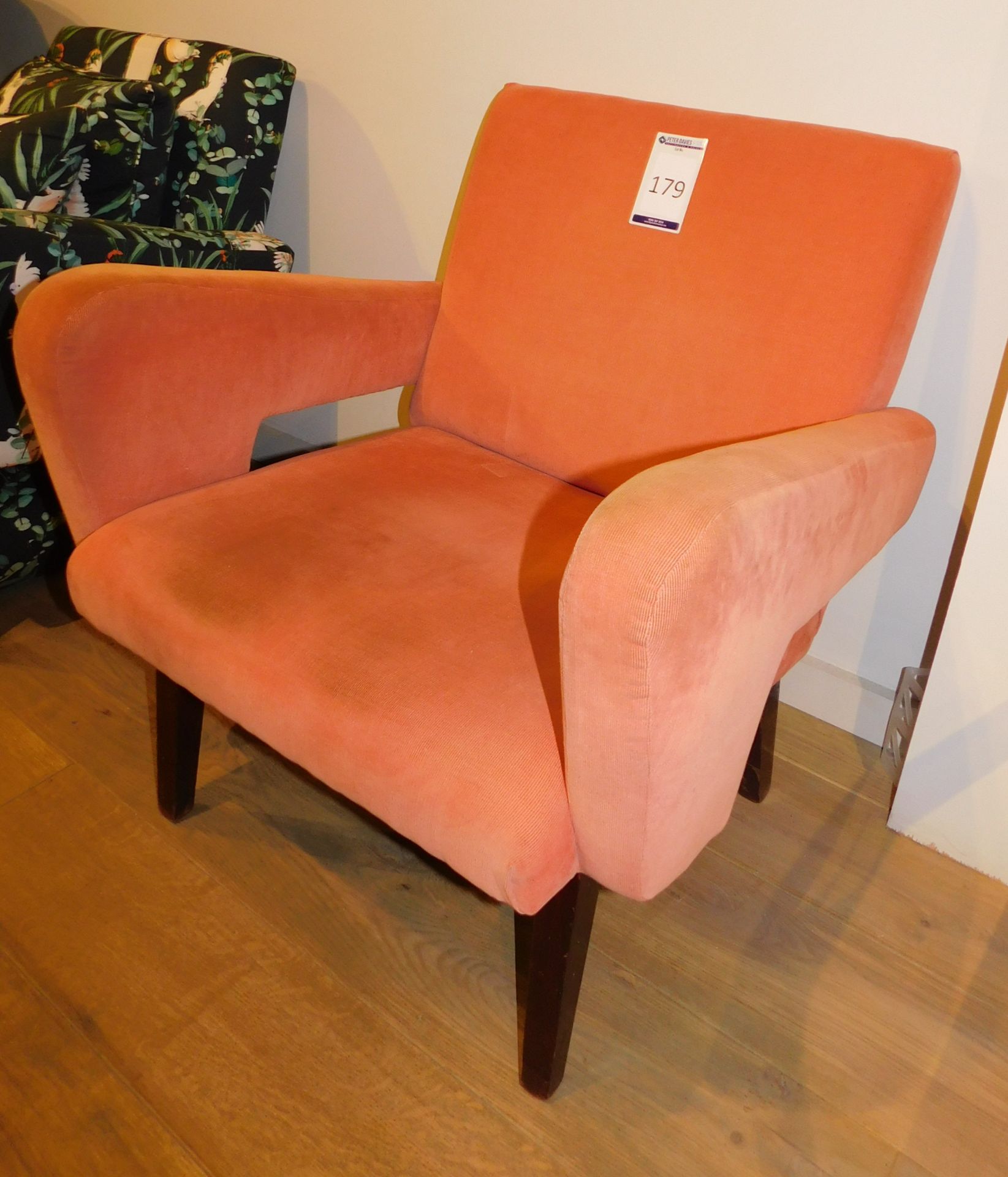 Wooden Framed Armchair, Peach Colour Upholstery (Located at 155 Farringdon Road, London, EC1R 3AF) - Bild 2 aus 2