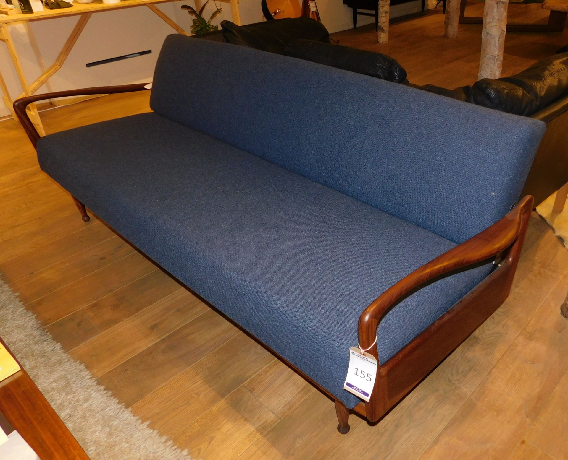 1950’s Style Teak Effect Framed Bed Settee With Shaped Arms (Retail £4,500) (Located at 155 - Image 2 of 3