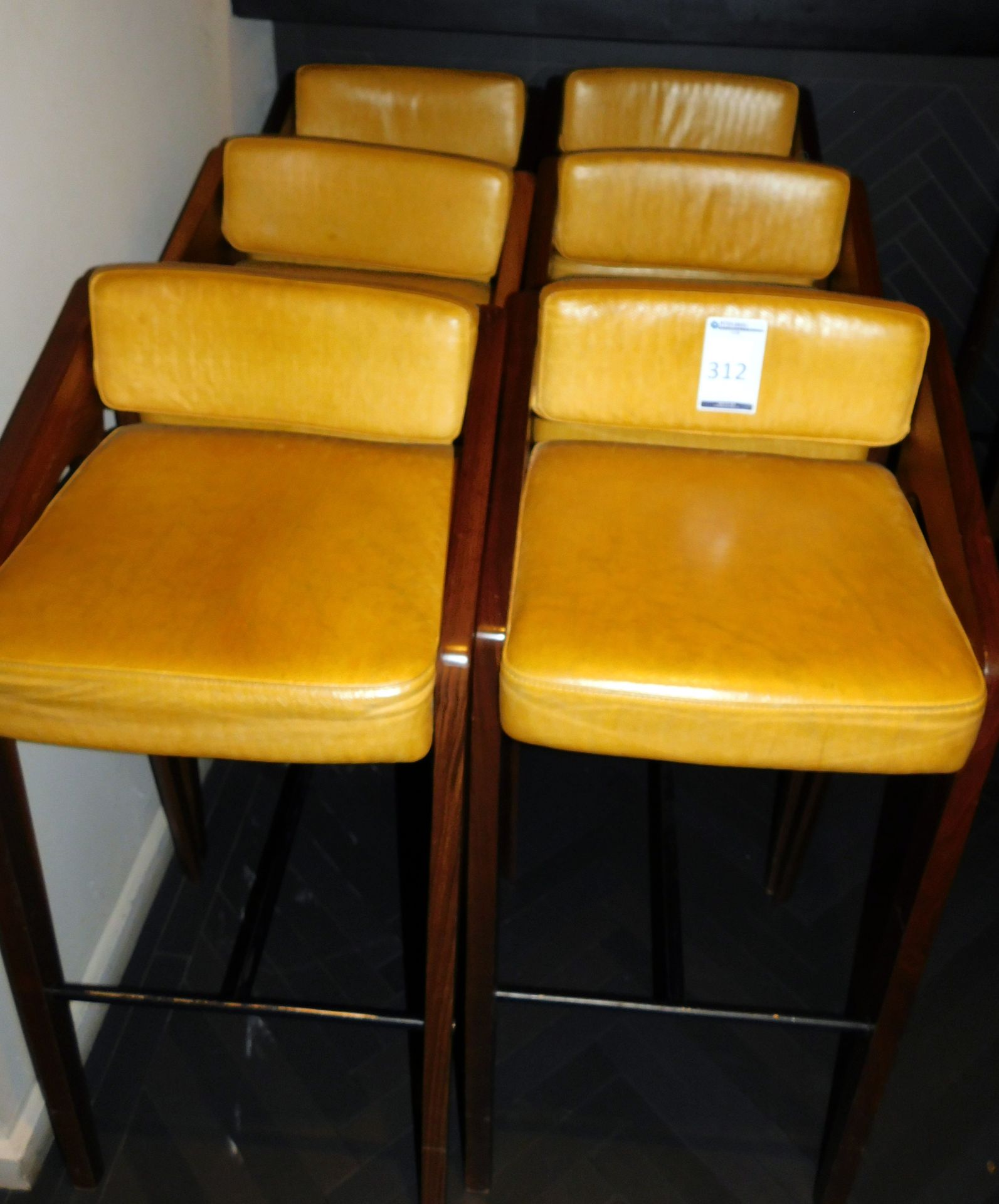 Set of 6 Rosewood Effect Framed Bar Stools on Chamfered Supports & Metal Stretcher Rails (Located at - Image 2 of 3