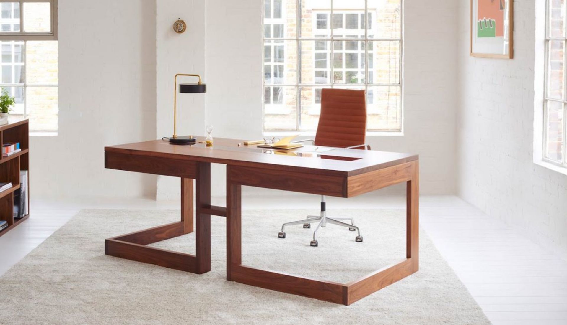 Splendid Squire Desk, American Black Walnut with Silk Fused Glass Insert (2000mm x 900mm x 770mm)