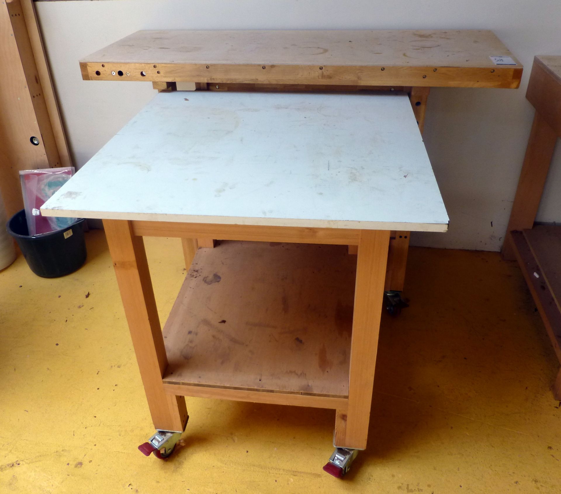 Mobile Workbench (1370mm x 500mm) & Mobile Work Table (800mm2) (located at Old Dairy Court, 17
