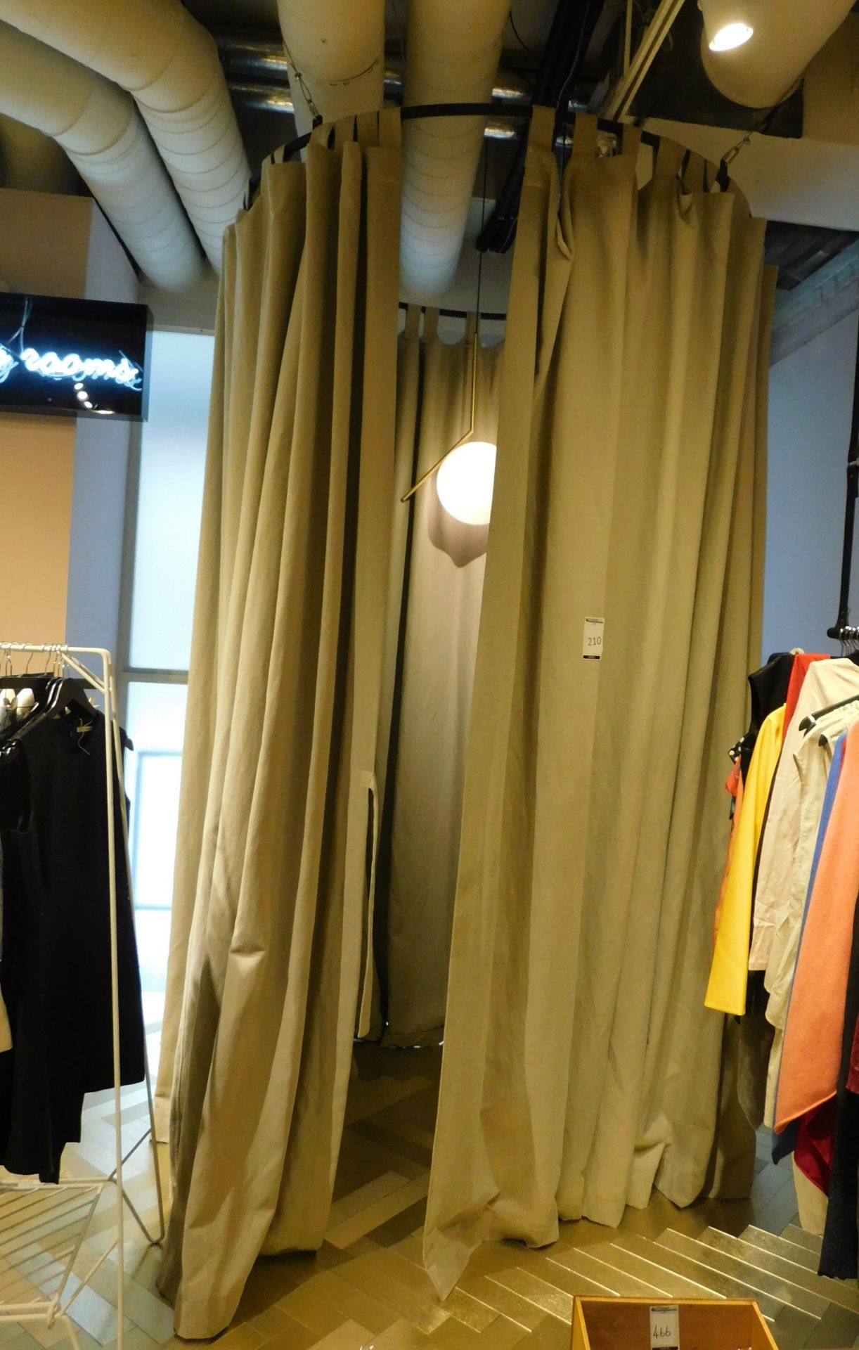 2 Changing Cubicle Drapes & Metal Rail Supports (Located at 155 Farringdon Road, London, EC1R 3AF)