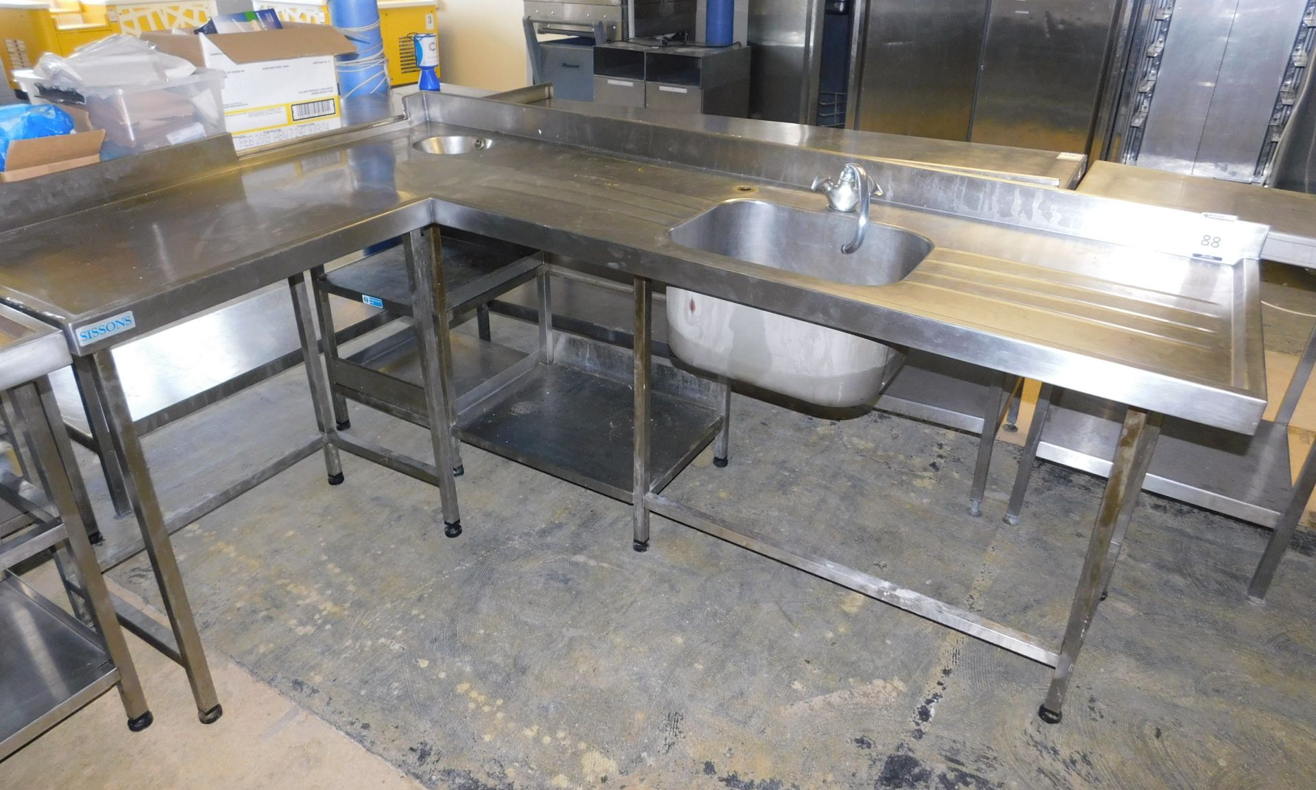 Sissons Stainless Steel L-Shaped Twin Sink Unit (Located The Auction Complex, Houldsworth Mill,