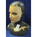 Mid 20th Century painted hollow composition mannequin female head, or wig stand.