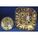 Royal Crown Derby porcelain square shaped 'Old Imari' design dish together with a similar 'Old