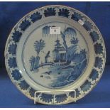 18th Century blue and white Delft tin glazed pottery shallow dish or plate,