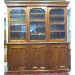 LATE VICTORIAN PITCH PINE, THREE DOOR, LIBRARY BOOKCASE,