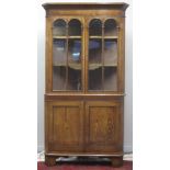 VICTORIAN WELSH OAK DOUBLE CORNER CUPBOARD, having swept cornice over a pair of moulded,