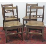 SET OF FOUR EARLY 19TH CENTURY WELSH OAK BALL AND RAIL BACK FARMHOUSE CHAIRS,