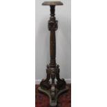 CLASSICALLY STYLED HARDWOOD TORCHERE with foliate and bead moulded circular top over fluted