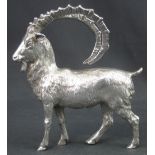 VICTORIAN SILVER STUDY OF A LONG HORNED GOAT possibly an Alpine Ibex, by John Samuel Hunt.