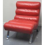 20TH CENTURY ITALIAN RED LEATHER DESIGNER CHAIR with deep fluted padding on chrome under-frame.