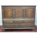 18TH CENTURY WELSH OAK, ONE PIECE COFFER, having bar hinges to the lift top,