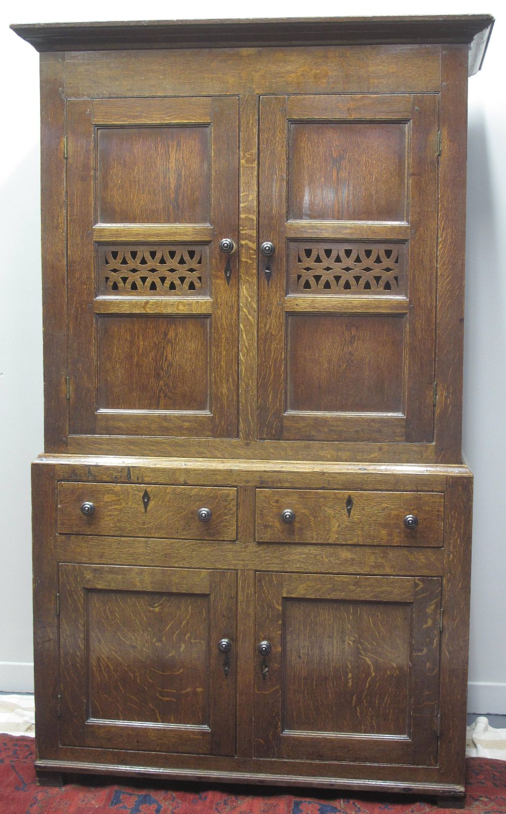 EARLY 19TH CENTURY NORTH WALES OAK AND PINE TWO STAGE FOOD CUPBOARD,