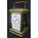 LATE 19TH CENTURY FRENCH BRASS REPEATING CARRIAGE CLOCK,