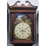 EARLY 19TH CENTURY MAHOGANY LONG CASED CLOCK, having broken swan neck pediment above dentil cornice,