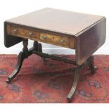 REGENCY MAHOGANY SOFA TABLE, having rosewood cross banding to the top, and drop flaps,