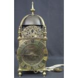 17TH CENTURY ENGLISH BRASS LANTERN CLOCK, of typical form with engraved and pierced,