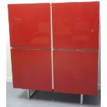 20TH CENTURY ITALIAN 'CALLIGARIS' RED AND WHITE FOUR DOOR BLIND CUPBOARD,