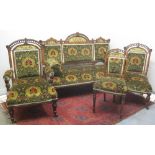 LATE VICTORIAN AESTHETIC TASTE MAHOGANY SHOW FRAMED, SEVEN PIECE PARLOUR SUITE,