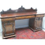 VICTORIAN MAHOGANY TWO PEDESTAL SIDEBOARD, having arched, raised,