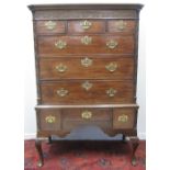 18TH CENTURY MAHOGANY CHEST ON STAND, having moulded dentil cornice above strapwork frieze,