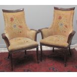 PAIR OF EARLY 20TH CENTURY FRENCH DESIGN, UPHOLSTERED, SHOW FRAME SALON CHAIRS,