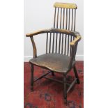 19TH CENTURY TRADITIONAL ASH AND ELM, COMB BACKED, FIRESIDE ARMCHAIR,