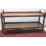 VICTORIAN MAHOGANY TWO STAGE DUMB WAITER, having baluster turned finials,