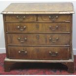 18TH CENTURY WALNUT STRAIGHT FRONTED CHEST of two short and three long drawers,