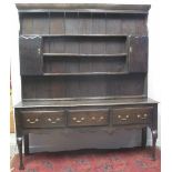 18TH CENTURY ENGLISH OAK DRESSER BASE, with moulded edged top over three moulded frieze drawers,