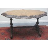 VICTORIAN BURR WALNUT, SCALLOPED EDGE, OVAL STRETCHER TABLE,